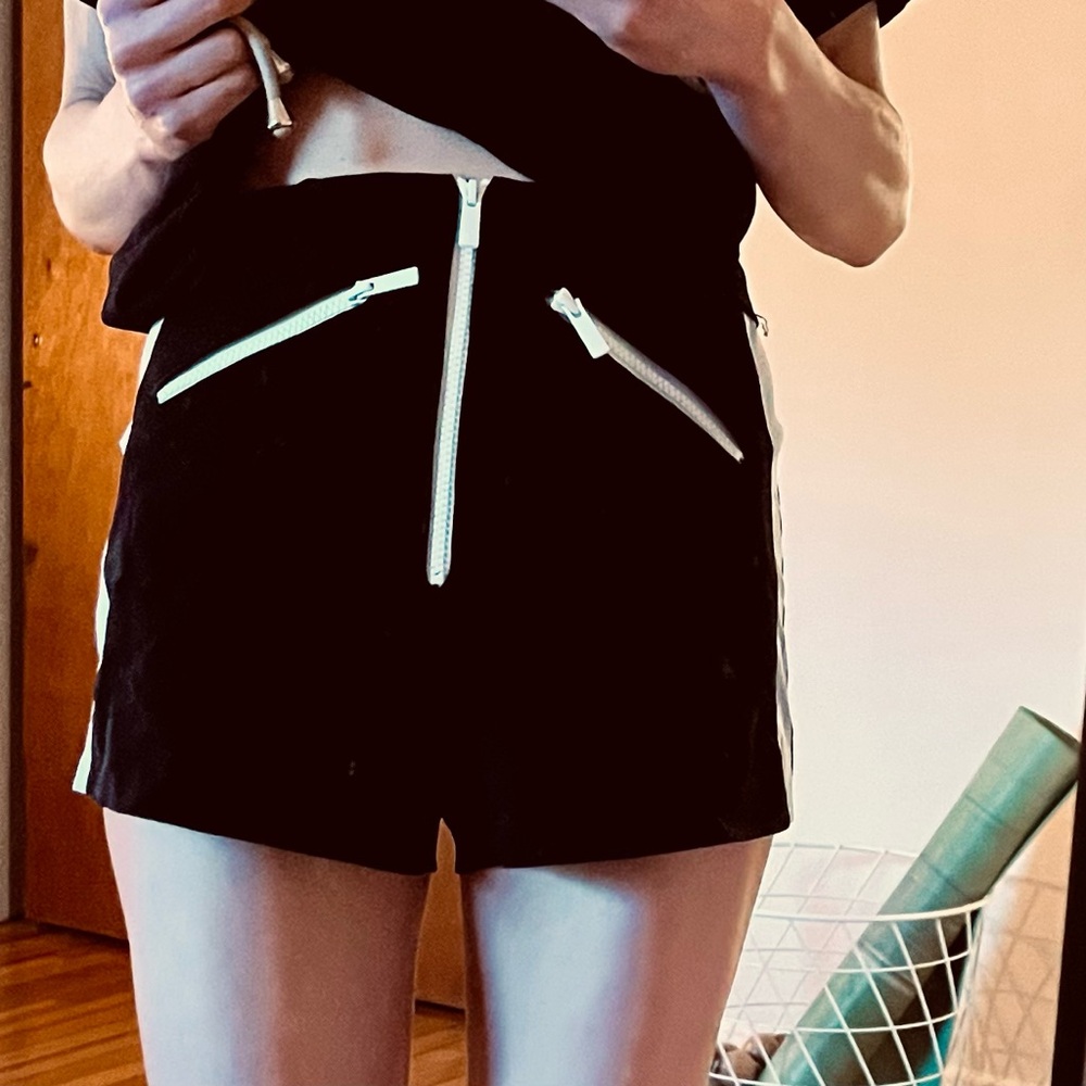 The Kooples Black High-Waist Shorts with White Zipper Detail